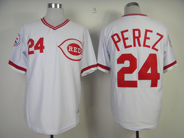 Men MLB Cincinnati Reds #24 Perez white jerseys->cincinnati reds->MLB Jersey